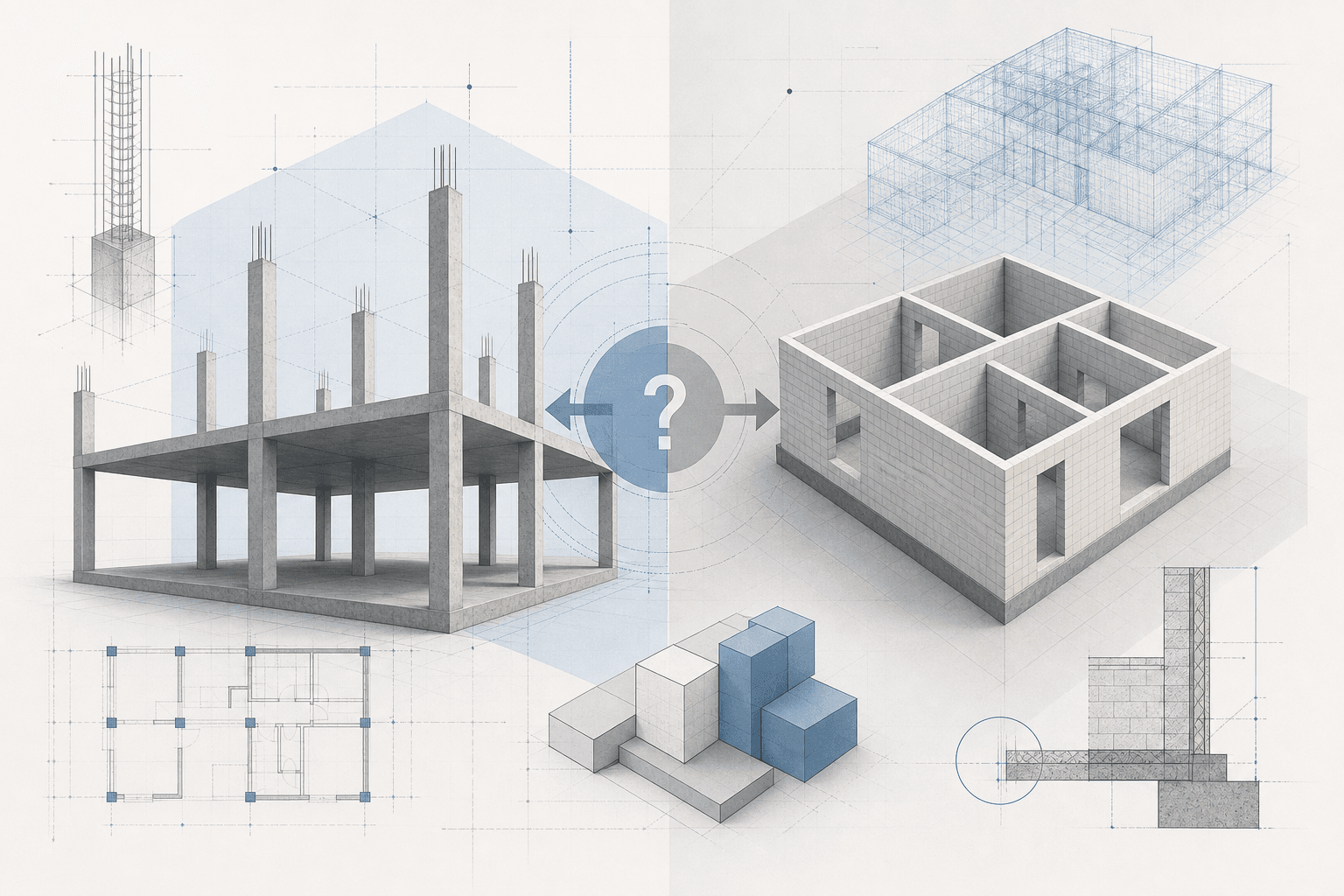 Imagen principal del artículo: Pilares vs muros portantes en vivienda: comparativa para decidir flexibilidad e instalaciones