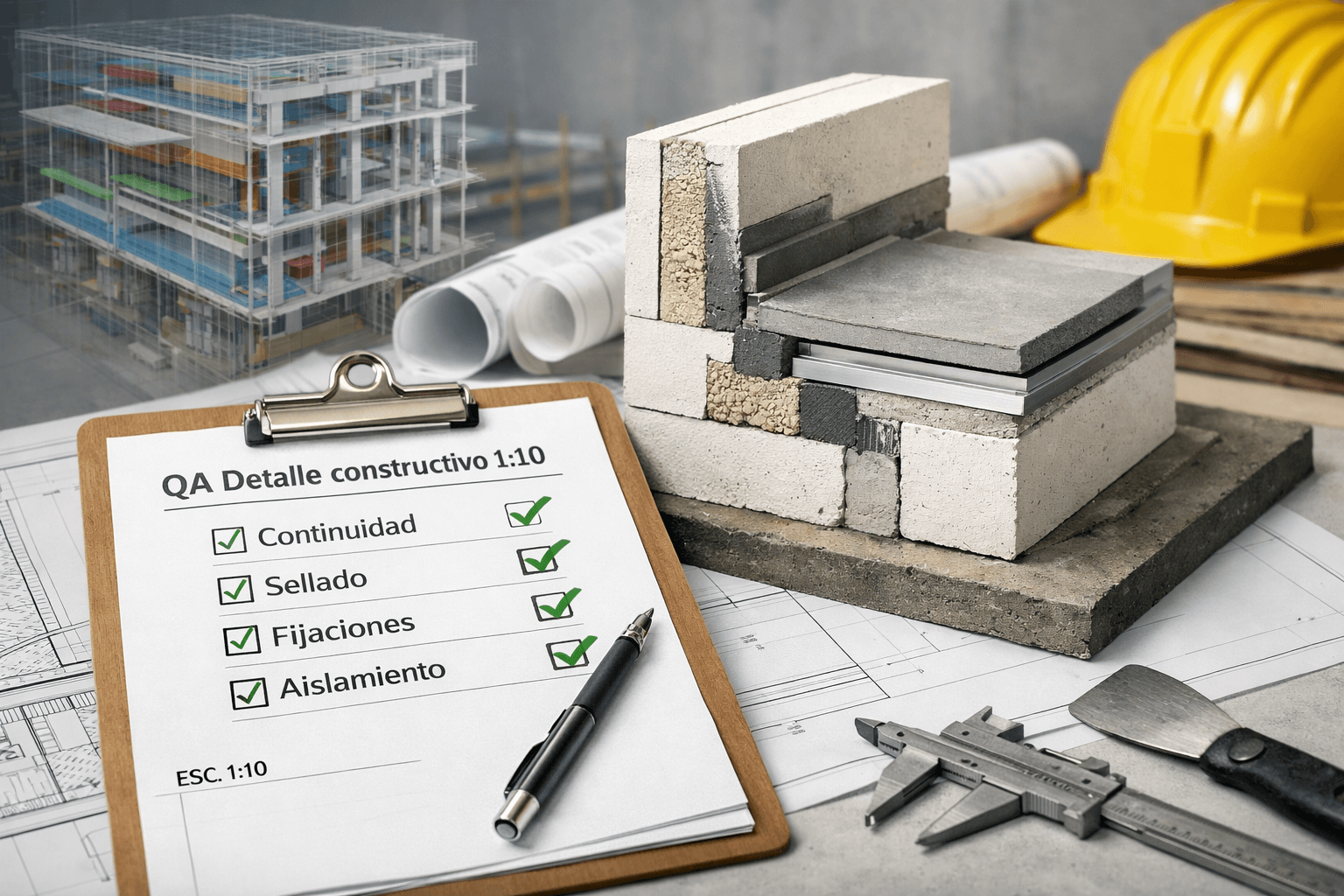 Imagen principal del artículo: QA de detalle constructivo (1:20/1:10): checklist de continuidad y montaje antes de entregar