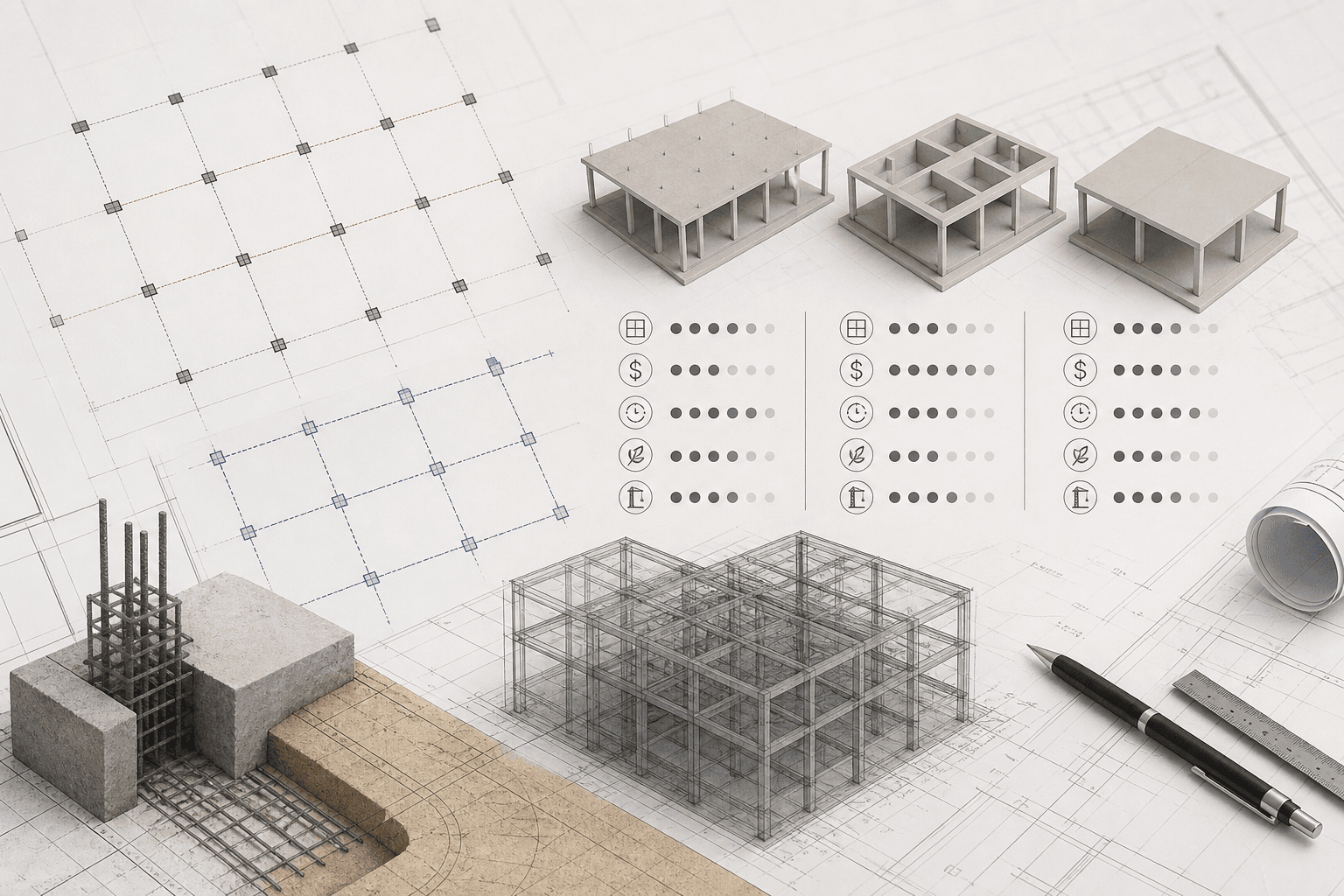 Imagen principal del artículo: Elegir retícula estructural en anteproyecto: 5 comparaciones que evitan retrabajo